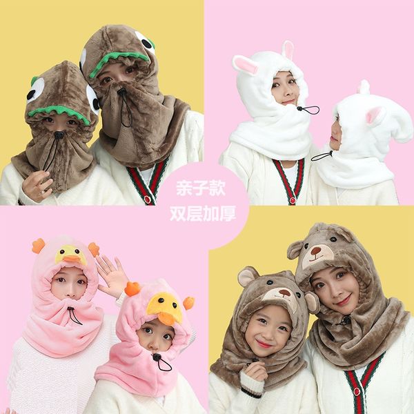 

winter warm hat windproof cap baby cap outdoor cycling warm scarf hooded children's hood cartoon ear protection baby windproof hat, Blue;gray