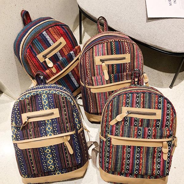 

retro ethnic canvas floral printed backpack school bags for teenage girls large capacity backpack bagpack travel rucksack mochil