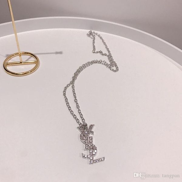

necklace female european and american big letter alphabet pendant necklace with diamond zircon trend fashion clavicle chain, Gray