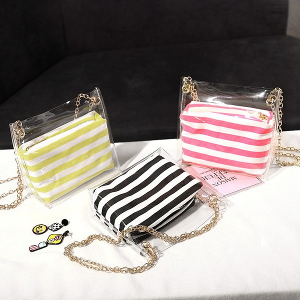 

2020 striped jelly shoulder bag women's bag new style chain phone cool messenger bucket transparent phone #25
