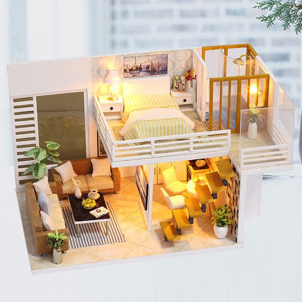 

diy model doll miniature dollhouse with furnitures led 3d wooden house toys for children gift handmade crafts y200414