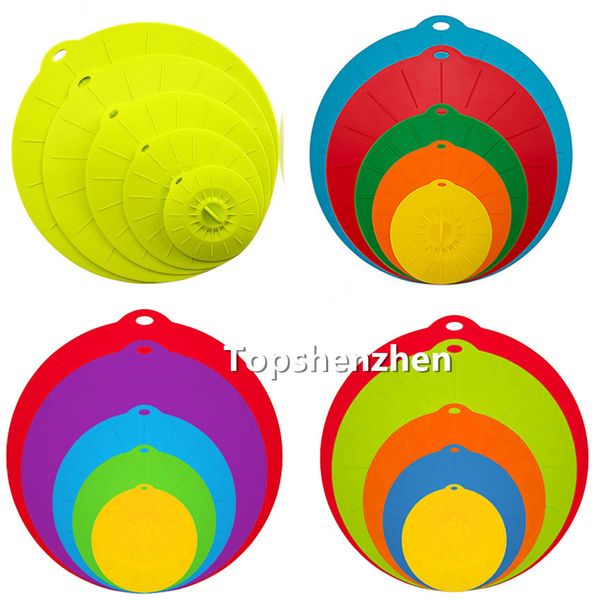 

colorful 5pcs/set silicone food bowl lids cover bpa suction seal covers heat resistant microwave lids for bowls