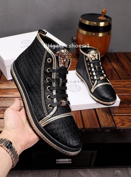 

2021-2020p limited custom leather color -block embroidery high -casual ankle boots ,high -end fashion wild lace -up sneakers ,size :38, Black