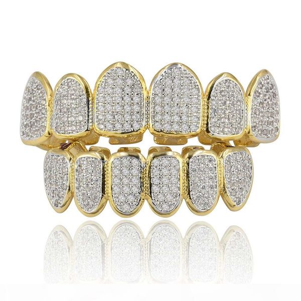 

золото серебро покрыло hip hop teeth grill всех iced out cz stone micro асфальтовых мужчины женского vampire top bottom циркон rhinestone гр, Black