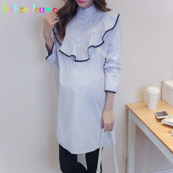 

spring autumn maternity clothes fashion stripe plus size pregnancy long cotton shirt blouse loose pregnant clothing bc1758, White
