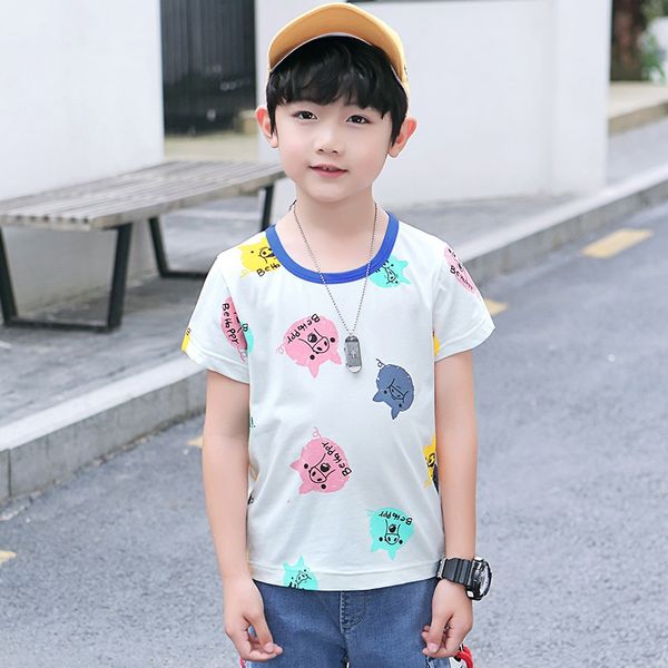 

wear boys' short-sleeved t- 2020 summer new children's t-shirt children's clothing round neck multi-color cartoon printed bas, Blue
