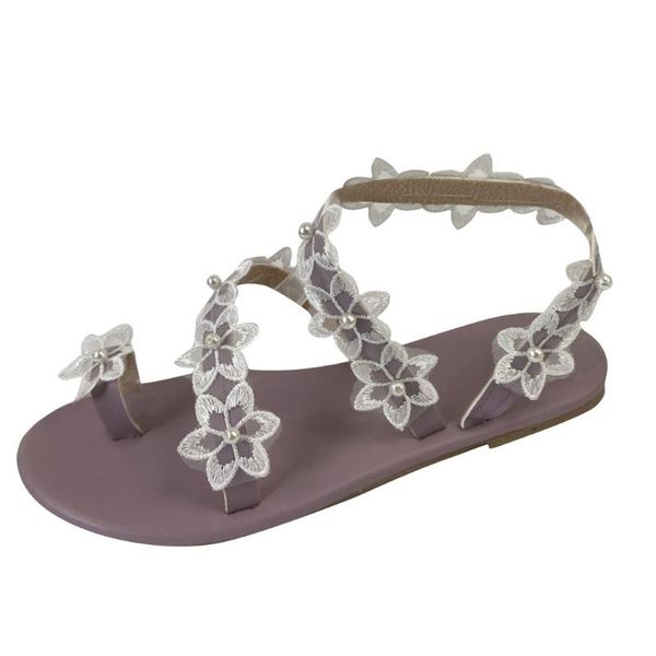 

sagace summer new ladies sandals rhinestone toe sandals and slippers pearl flower design sense flat bottom non-slip, Black