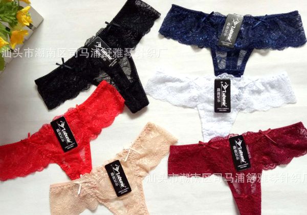 

6 color lace women's thongs g-string underwear panties briefs for ladies t-back lingerie 72pcs 6271#, Black;pink