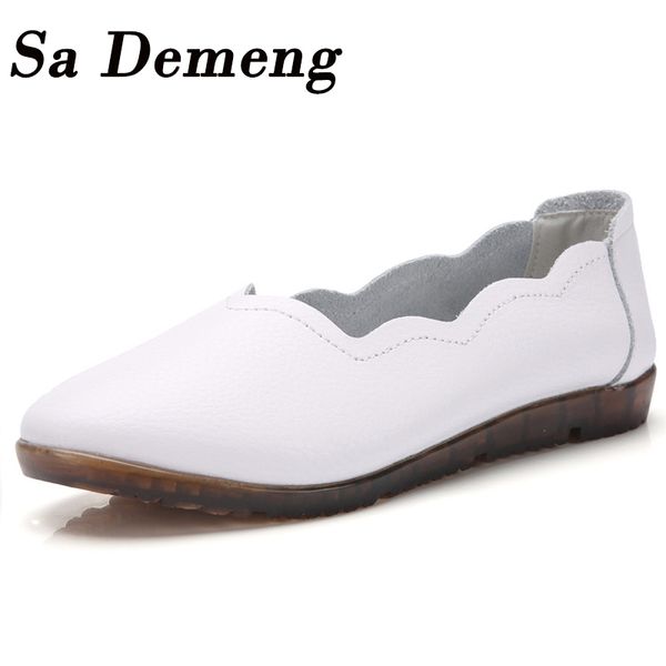 

sa demeng autumn women ballet flats shoes genuine leather slip on ballerina mother woman loafers mocassins chaussures femme, Black