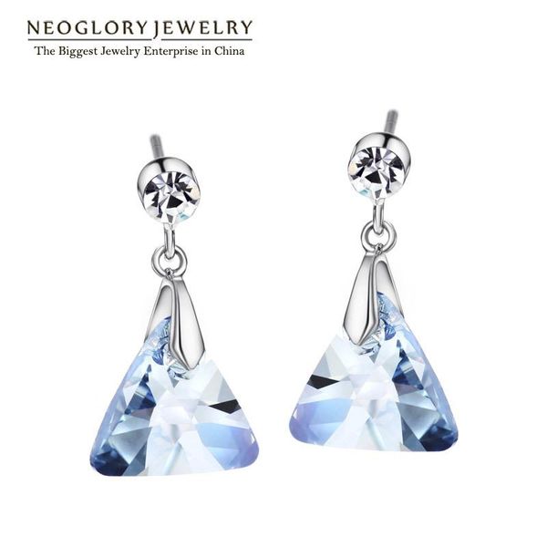 

neoglory blue authentic austrian crystal charm dangle drop earrings for women gifts girl friend fashion jewelry 2020 new js9 t200225, Silver