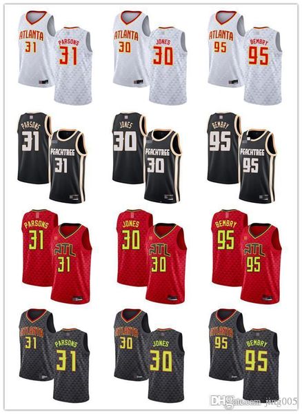 

mens womens youth atlanta hawks 31 chandler parsons 30 damian jones 95 deandre' bembry red black custom basketball jerseys, Black;red