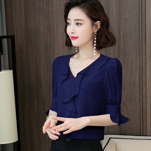 

2020 new korean t- women's loose short summer short-sleeved t- women's chiffon shirt western style small shirt, White