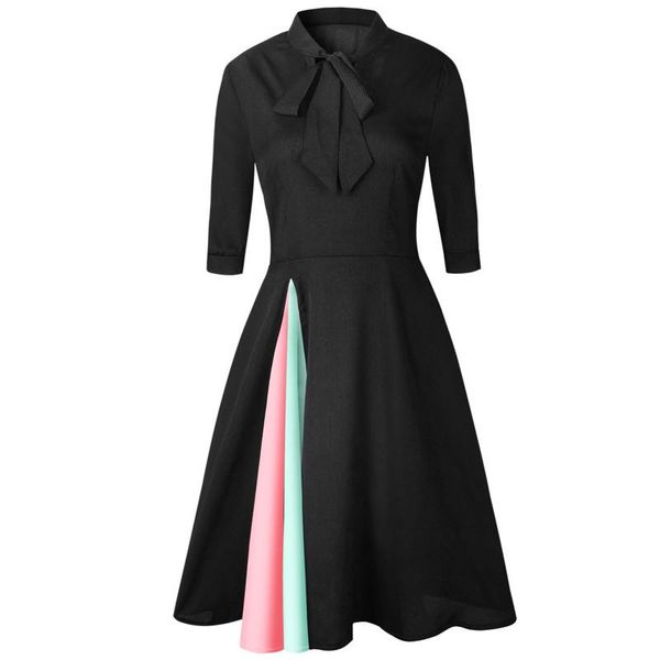 

women vintage style a-line swing dresses ladies half sleeve evening party bowknot dress new fashion holiday beach dress, Black;gray