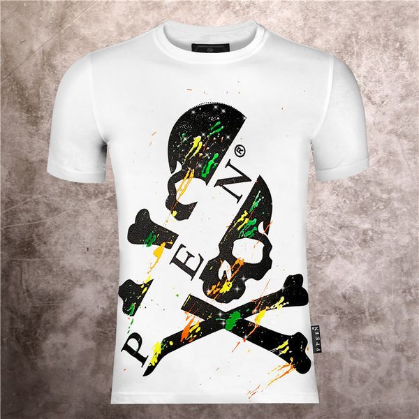 

philip kaplan explosion models tide brand brand new men's short-sleeved t-shirt pp domineering personality skull drilling m, White;black