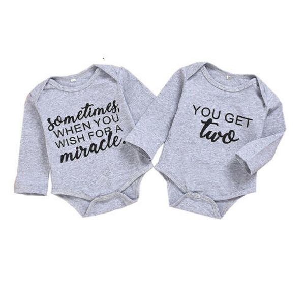 

casual newborn baby boy girl bodysuit long sleeve cotton print letter jumpsuit 2pcs twins matching clothes outfit, Blue