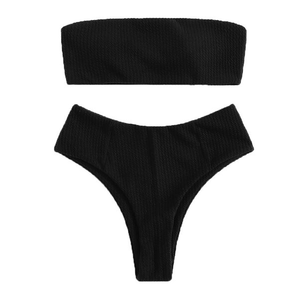 

women's swimwear women strapless bikini bandeau set two piece swimsuit off shoulder bathing suit with padded female beach bikinis, White;black