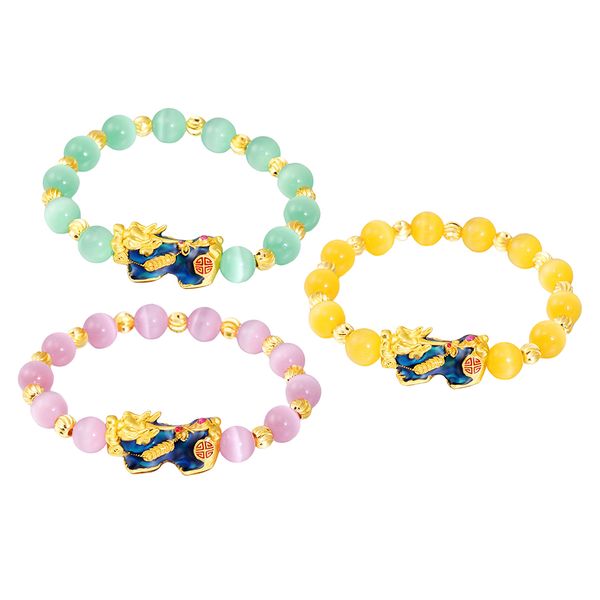 

3pack китайский фэн-шуй амулет obsidian pixiu позолоченный браслет ювелирных изделий, Golden;silver