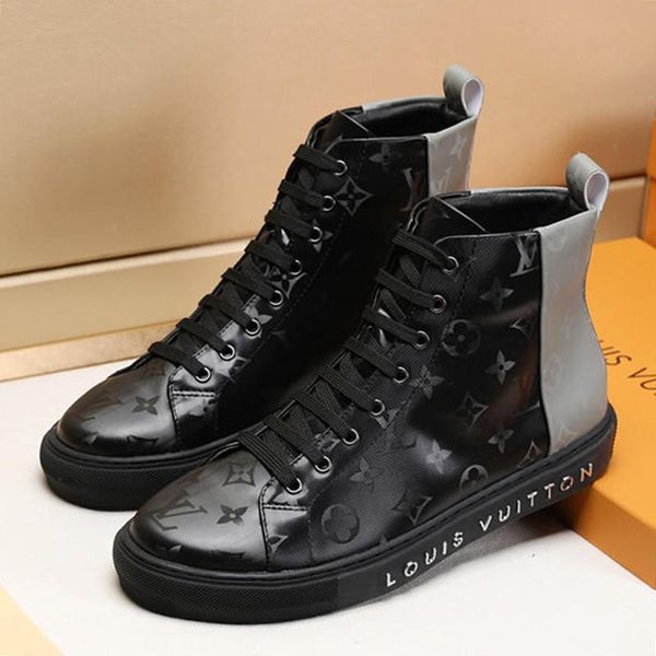 

men shoes casual luxury ankle boots lace -up tattoo sneaker boot fashion chaussures pour hommes men shoes boots high -zapatos, Black