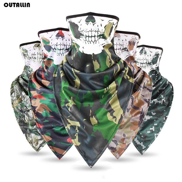 

skull bandana buffs camo face shield anti-uv cycling triangle face mask for sport hunting army tube gaiter motorcycle cover, Black