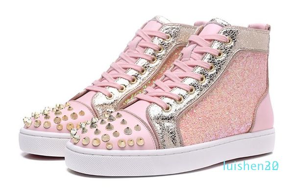 

spikes high red bottom pik pik studded sneakers shoes women luxury designer flat casual red sole autumn winter casual l22, Black