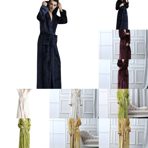 

4egk2 autumn and winter thickened extended women's bathrobe pajamas and bathrobes winter coral fleece men's hooded bathrobe couple, Black;brown