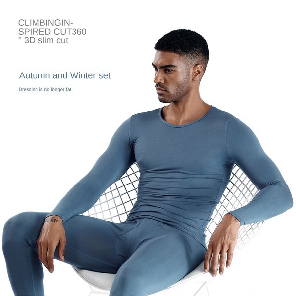 

men's thermal underwear set modal warm underwear and clothes thin round neck bottoming men's autumn clothes autumn pants, Black;brown
