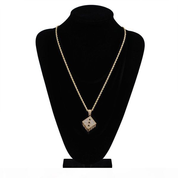

i mens necklace hip hop jewelry with zircon iced out chains vintage high grade dice pendant necklace stainless steel jewelry wholesale, Silver