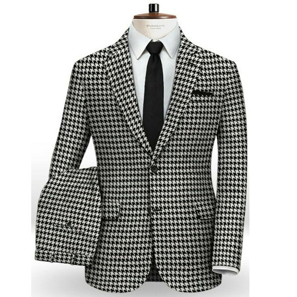 

custom made houndstooth wedding tuxedos 2 pieces mens suit 2020 formal two-button groomsmen tuxedos handsome slim fit wedding suits, Black;gray