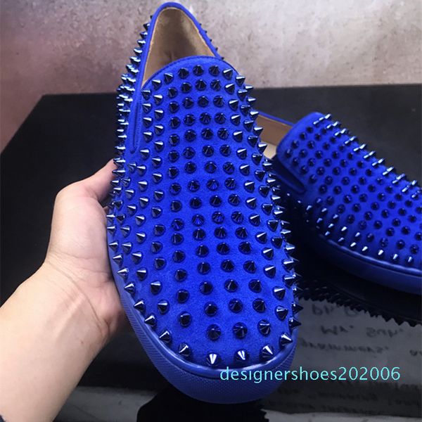 

2020 gentle brand handmade fashion mens shoes solid red suede rivets flats bottom espadrilles spikes platform shoes men d06, Black