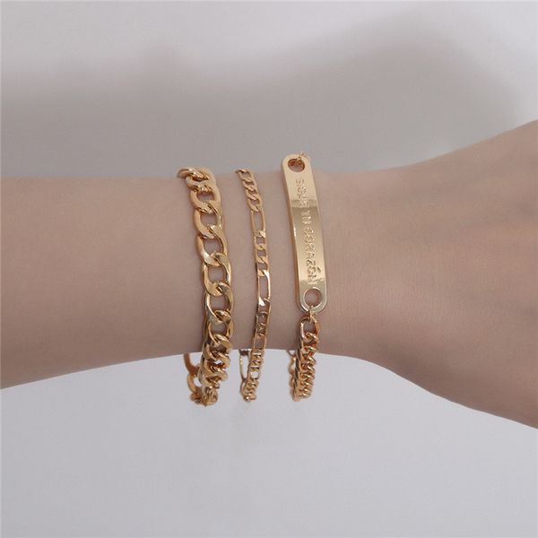 

Geometric Letter Metal ID Bracelet Sets Multi Layer European Hand Chains For Women Party Gift Simple Bracelets Jewelry Set Accessories, Black