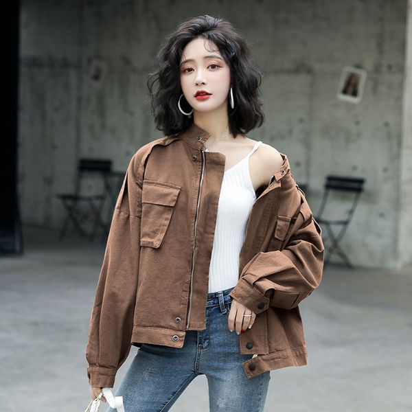 

denim jacket female short section 2020 new spring autumn loose jacket korean was thin casual women w25, Black;brown