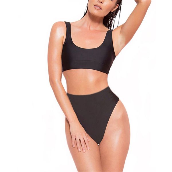 

s xl polyester high cut sport bikini set thong swimwear female swimsuit high waist bikini 2020 women plus size bathing suit, White;black