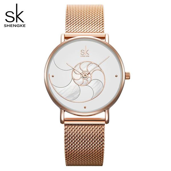 

shengke женщины моды кварцевые часы lady mesh ремешок высокого качества вскользь водонепроницаемые наручные часы подарок для жены 2019, Slivery;brown