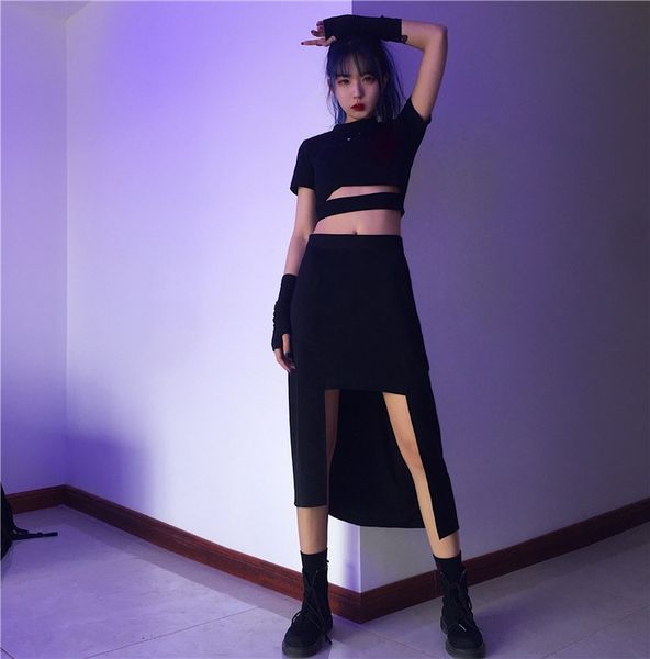 

new 2020 summer super slimming irregular design yamamoto dark style summer stand slimming skirt cold and vertical skirt, Black