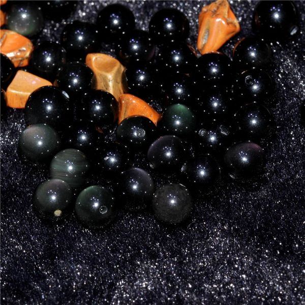 

natural obsidian colored diy handmade inkstone half-hole loose beads round beads diy accessories handmade earrings inlaid customized, Silver
