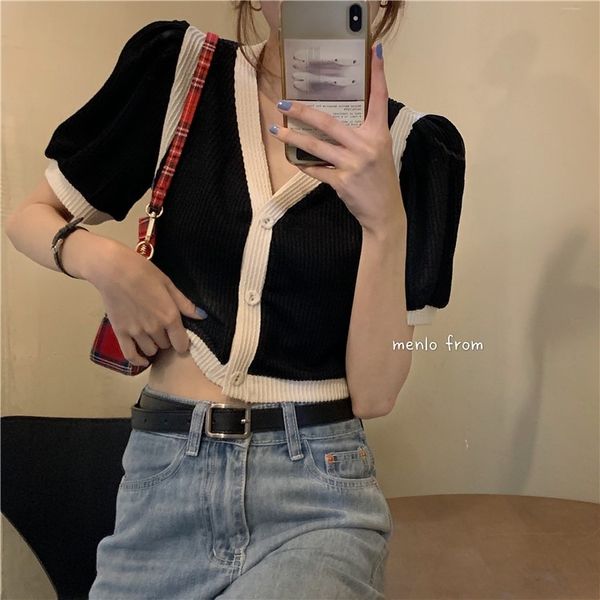 

2020 summer new korean style loose all-match single-breasted contrast color shirt stitching shirt 17445, White