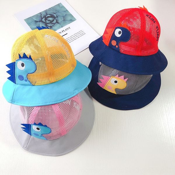 

cartoon dinosaur net basin male and female fisherman baby cap baby cap hollow breathable sun hat fisherman hat ap51, Yellow