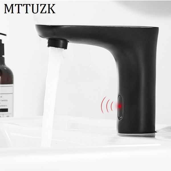 

mttuzk deck mounted black sensor faucet integrated type automatic sensor tap bathroom wash basin touchless infrared faucets