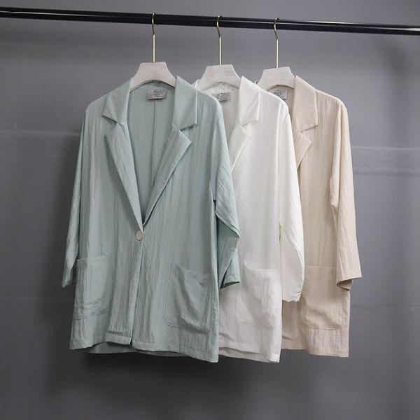 

itpav [приложение] 2019 корейский стиль лето нового свободный один-кнопка отворот девять четверти рукава карман тонкая небольшая кнопка кост, White;black