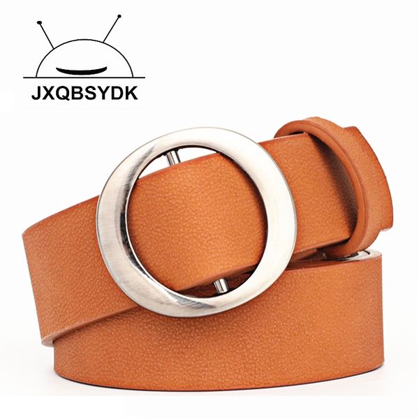 

jxqbsydk women belts fashion round buckle design pin buckle female belts imitation leather pu for women 2020, Black;brown