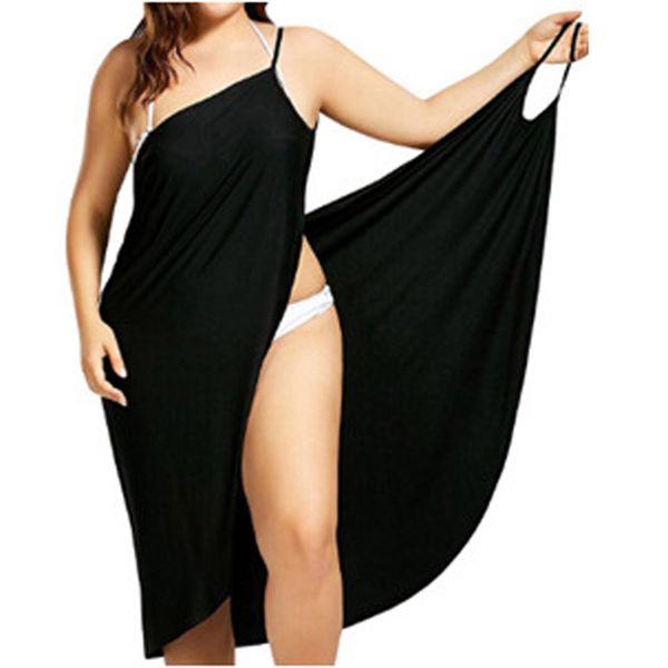 

summer women beach v-neck sling dress towel backless bathrobe fast dry swimwear 2020 women tropical dresses plus size s-5xl, Black;gray