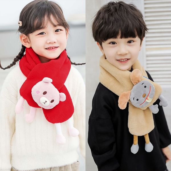 

baby winter new girl korean cartoon thickened warm scarfscarf warm lazy rabbit plush children's scarf boy's collar, Red;brown