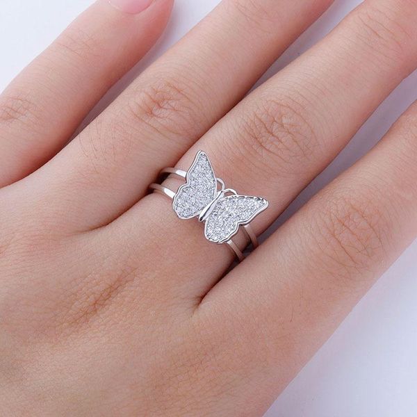 

new design fashion jewelry opening silver plated copper inlaid zircon butterfly ring luxury shiny cocktail party for women