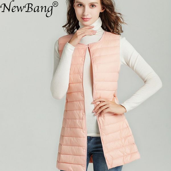 

newbang марки женщины длинного жилет ultra light вниз жилет женщины waitcoat женщины вниз пальто тонких рукава без воротника куртки, Black;white