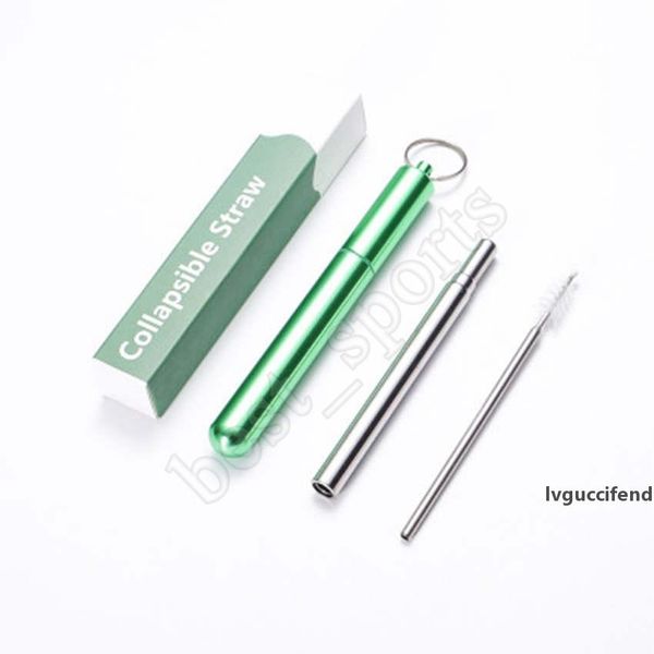 

fda portable reusable folding drinking straws stainless steel metal telescopic foldable straws with aluminum case & cleaning brush zza1549