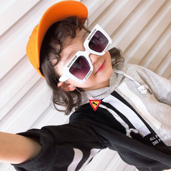 

new children's sun sun large frame letter children's sun glasses all-match boys' and girls' fashion glasses, Blue