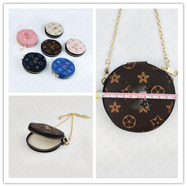

pu leather women designer change purse socialite crossbody bag round mini shoulder bags messenger dinner chain phone bags coin pouch d72813, Black