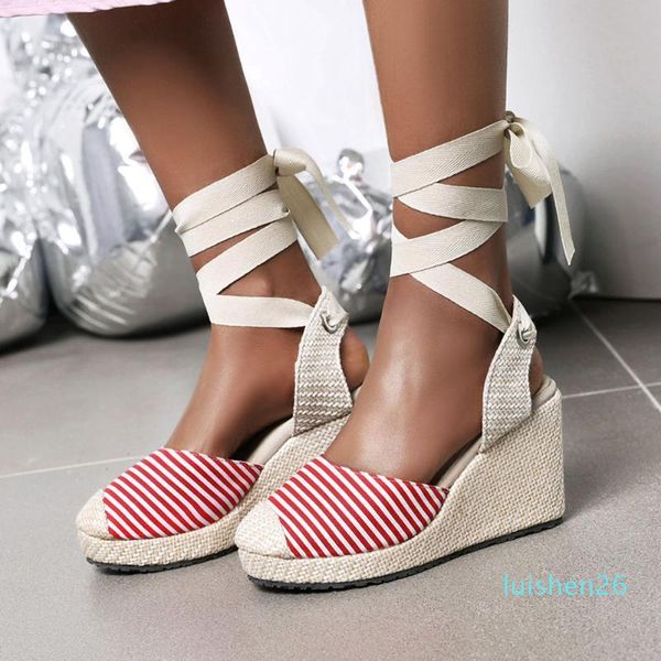

lapolaka new design 2020 large size 43 lace-up mix color shoes woman sandals female platform wedge high heels sandals women l26, Black