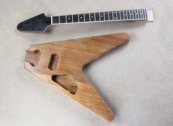 

diy left handed flying v semi-finished electric guitar with black pickguard,rosewood fretboard,can be customized as request
