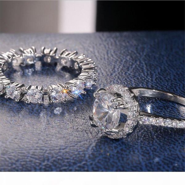 

s couple rings luxury jewelry 925 sterling silver round cut white z cz diamond gemstones party women wedding bridal ring for lovers, Slivery;golden